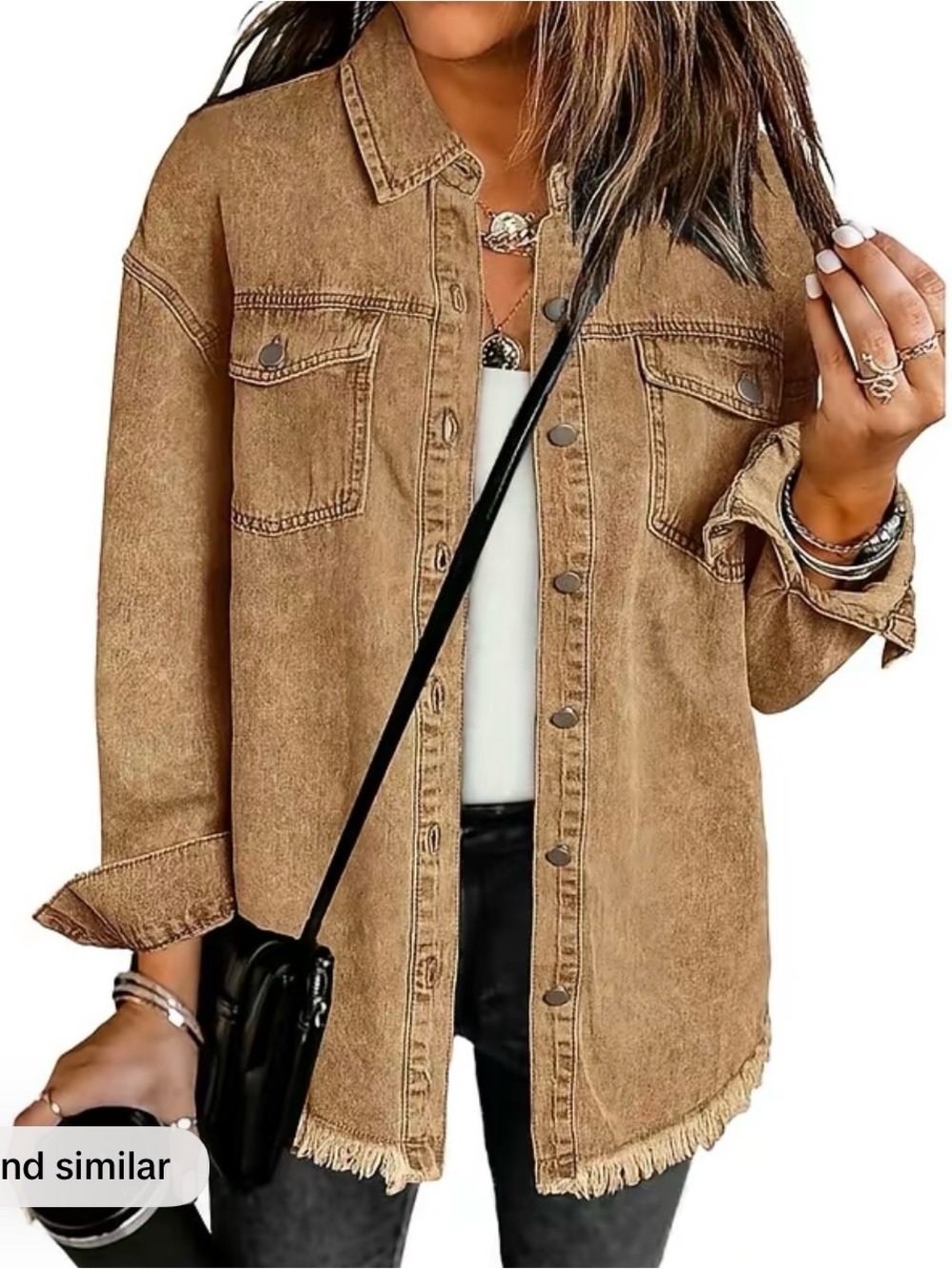Casual Frayed Hem Brown Denim jacket- Women